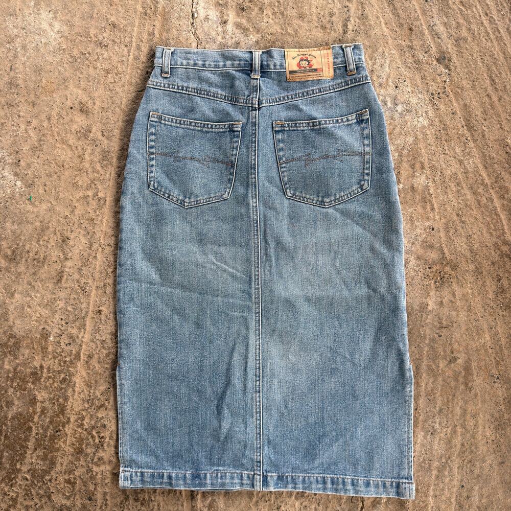 Denim Midi Skirt Betty Boop Jean Denim Skort Midi Cute Patch Light Wash Y2K 26
